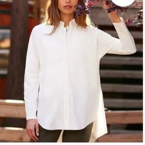 Aday Sz S Something Borrowed White Long Sleeve Button Shirt Mandarin Collar